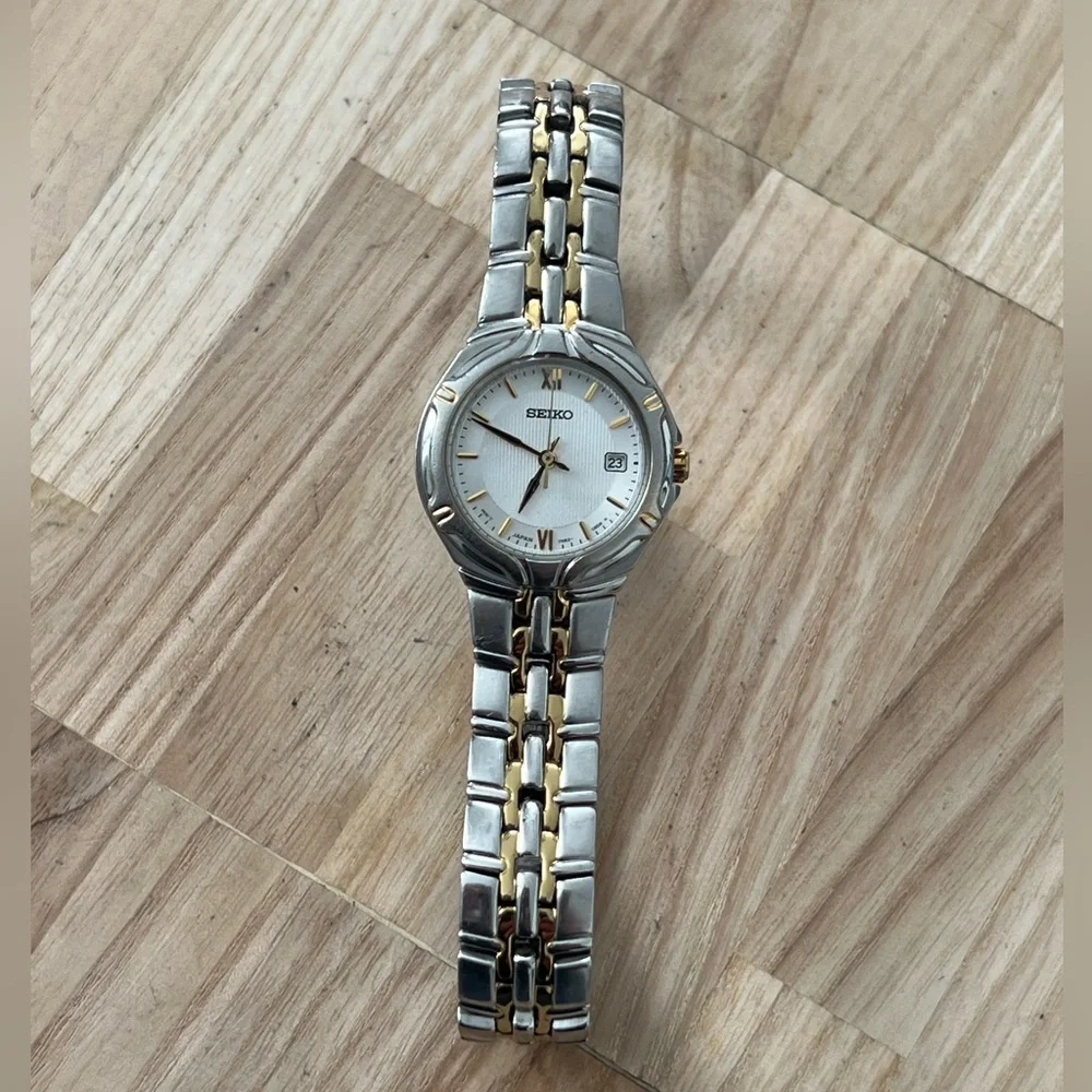 Seiko Ladies Watch Two-Tone Bracelet White Dial Date Window